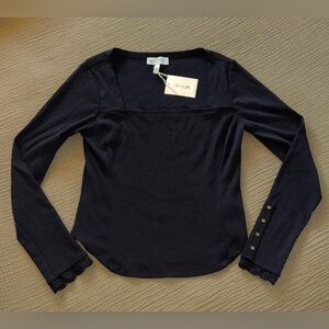 Jessica Simpson - Black Square Neck Long Sleeve Top with Lace Trim